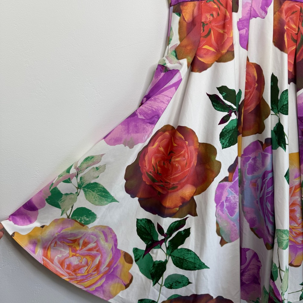 Calvin Klein Floral Fit & Flare Dress 8 White Roses Garden Party Wedding Guest - Picture 8 of 12